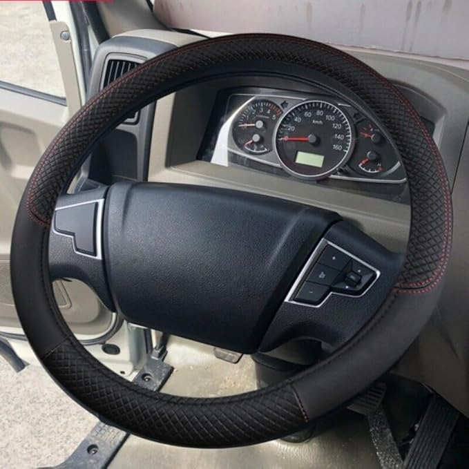 Car Semi Truck Van Leather Steering Wheel Cover Fits 14 15 16 17 18 19 Inch Maximum Grip Non Slip Durable Universal Fit for Most Vehicles (50cm/19.5in,Black)