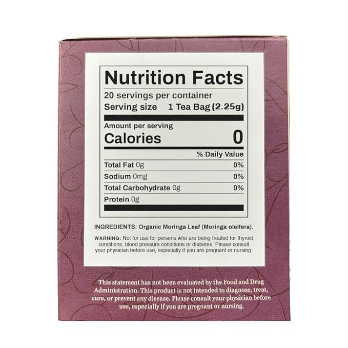 Organic Positively Botanicals Company, Moringa Leaf Herbal Tea Bags, 20 Count