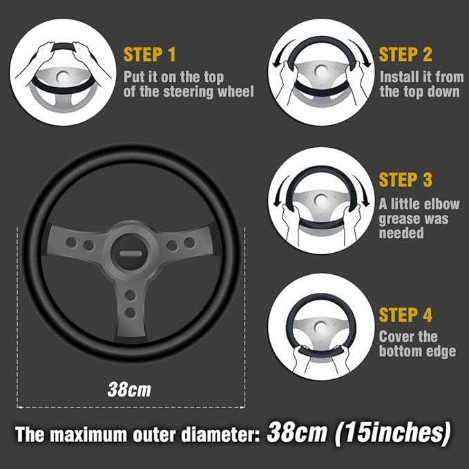 ZHOL Steering Wheel Cover Universal 15 inch Microfiber Breathable Ice Silk Steering Wheel Covers Anti-Slip Car Interior Accessories for Women Men, Warm in Winter and Cool in Summer, Black