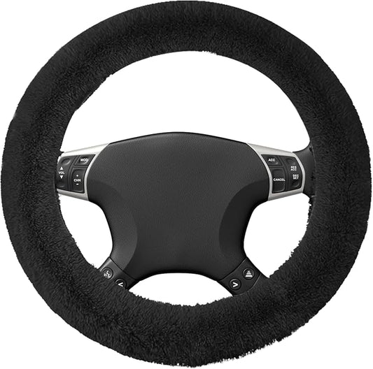 Wuyaoyao Fuzzy Car Steering Wheel Cover, 15'' Soft Auto Steering Wheel Protector for Warm Winter, Elastic Anti-Slip Fluffy Wheel Covers, Car Accessories for Women and Men (Black)