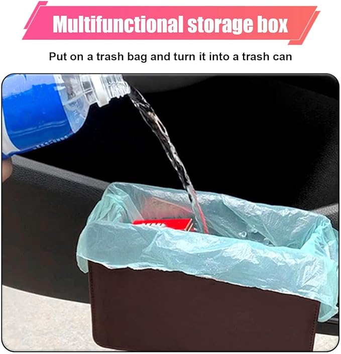 Car Trash Can, Leather Car Garbage Can with One Roll Trash Bag, Foldable Hanging Storage Container, Mini Trash Bin, Vehicle Garbage Organizer Holder for Door Side, Back Seat (Mocha Brown)