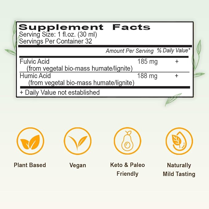 Vital Earth Minerals Fulvic Humic Mineral Blend Liquid with Pump – Fulvic Acid Supplement with 70+ Trace Minerals, Electrolytes for Recovery, Balance & Energy, 32 Oz