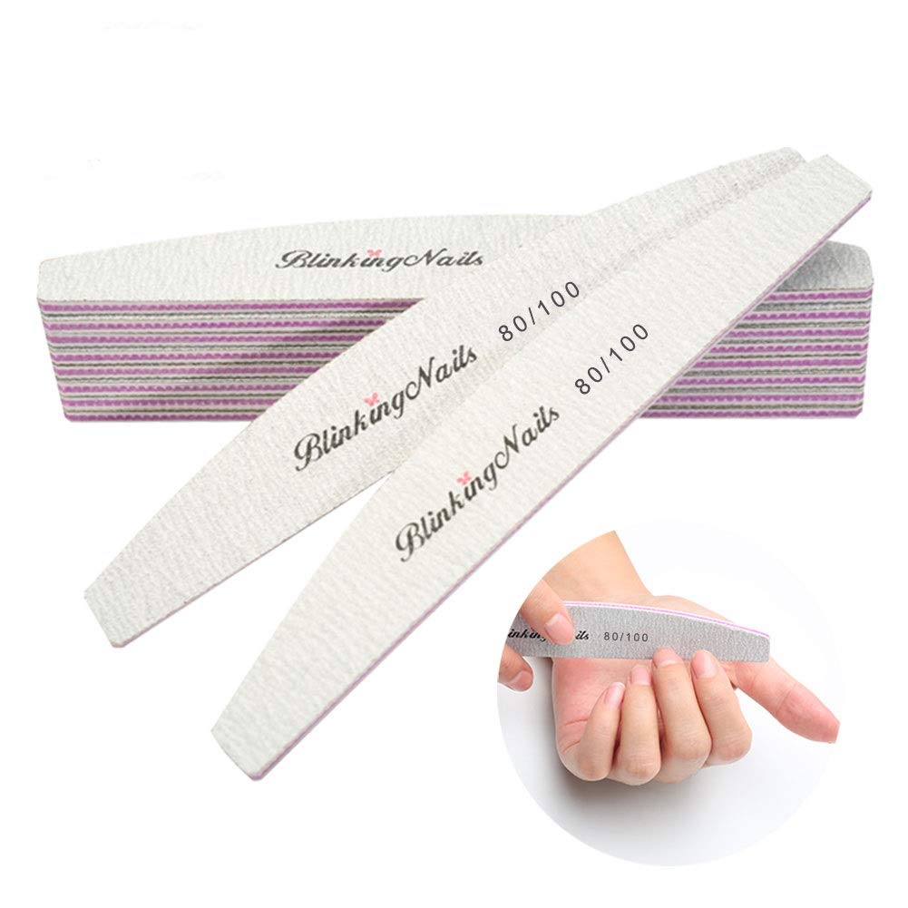 Abrasive Nail File 80/100 Grit 10Pcs Acrylic Nail Files And Buffers, Professional Washable Nail File Buffer Block With Double Si