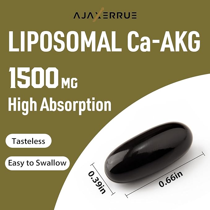 Liposomal Calcium AKG Supplement 1500 MG (Alpha-Ketoglutaric Acid), High Absorption, More Effective Than AAKG, Ca AKG for Longevity, Age Defense, Cellular Energy, Metabolic Function, 60 Softgels