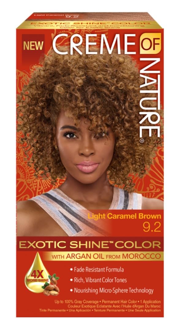 Creme Of Nature, Exotic Shine Hair Color, 9.2 Light Caramel Brown, With Argan Oil From Morocco, 1 Application