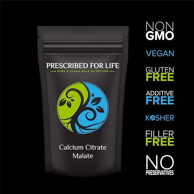 Prescribed for Life Calcium Citrate Malate, Pure Vegan Calcium Powder for Bone Health & Cardiovascular Support, Easy Absorption Formula, Non GMO, Filler & Additive Free (10kg / 22lb)