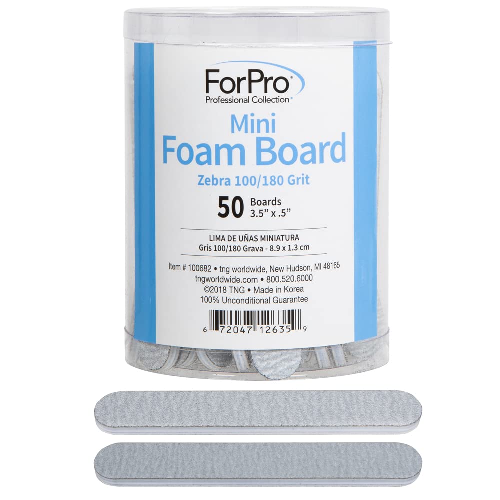 Forpro Mini Foam Board, Zebra, 100/180 Grit, Double-Sided Manicure Nail File, 3.5    L X .5    W, 50-Count