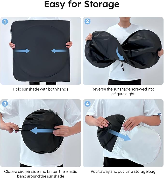 Wigoo 2025 Upgrade Car Windshield Sun Shade [100% Light Block, 4th-Gen Cooling Tech] Foldable Heat Insulation Sun Visor with Storage Bag for Sedan/MPV/SUV/Pickup (XL (69"x35")
