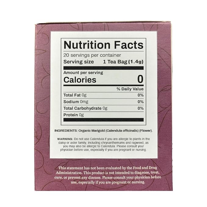 Organic Positively Botanicals Company, Calendula Herbal Tea Bags, 20 Count