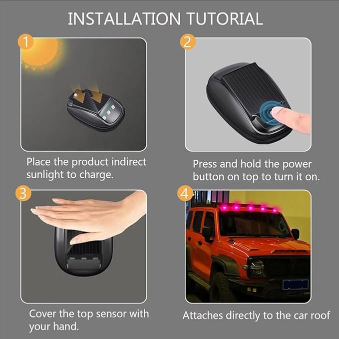 Solar-Powered Car Roof Light – Waterproof, Remote Control & Easy Installation, Solar Car Roof Light Kit, 8 Colors Wireless LED Strobe Lights with Remote Control for Trucks, Motorcycle, Vehicle (5pcs)