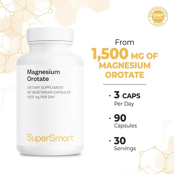 SuperSmart - Magnesium Orotate 1500mg per Day - High Absorption Magnesium Supplement | Non GMO & Gluten Free - 90 Vegetarian Capsules