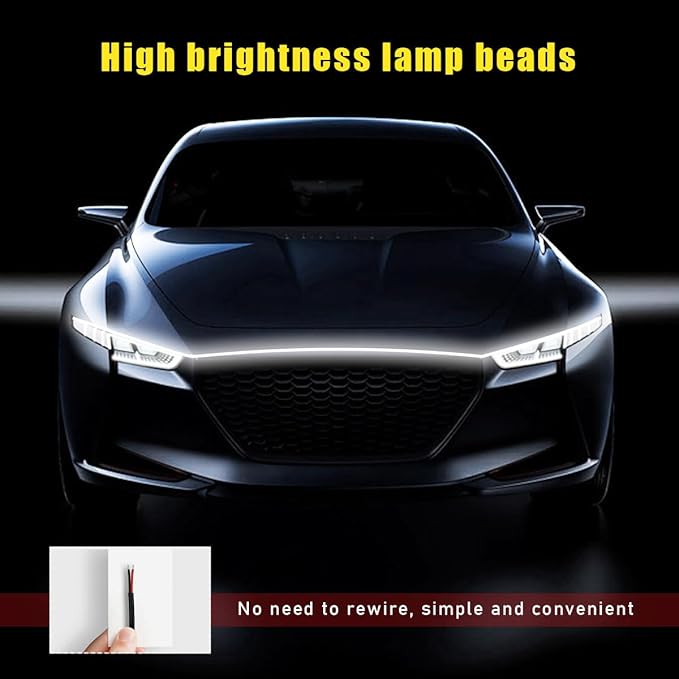 Ohleats 71 Inch Car Hood Light Strip, Exterior Flexible Daytime LED Running Light, Waterproof Auto LED Strip Light with Dynamic Scan Start-up Effect, Car Accessories for SUV Truck (White)