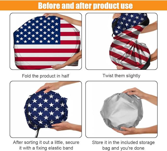 American Flag Car Windshield Sun Shade, Foldable Car Front Window Sunshade for Car SUV Truck, Auto Interior Sun Protection Cover, Blocks UV Rays & Keeps Your Vehicle Cool (USA Original Flag, X-Large)