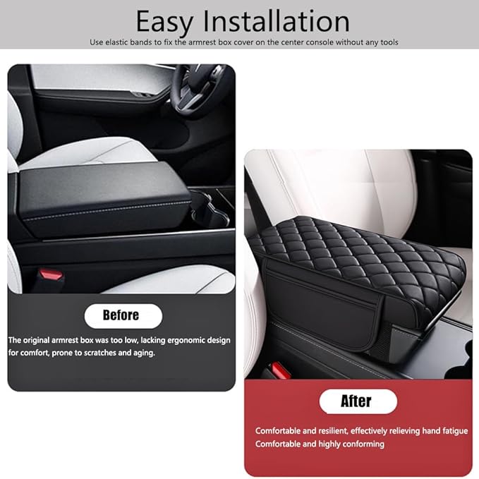 Universal Memory Cotton Car Armrest Box Pad, 2026 New Leather Car Armrest Box Pad with 2 Storage Bags, Auto Armrest Seat Box Cover, Center Console Cover Cushion for SUV, Car, Truck (Grey)