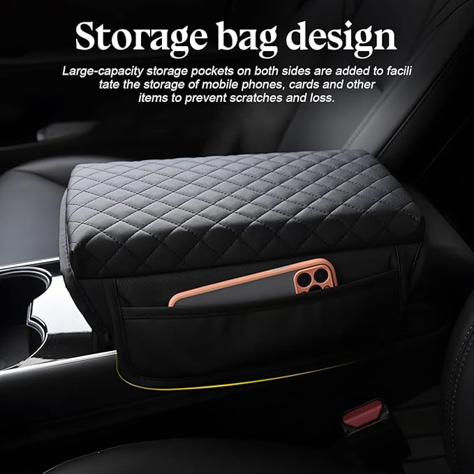 zipelo Car Armrest Cushion, Carbon Fiber Leather Auto Center Console Pad, Memory Foam Armrest Box with Storage Bag, Hand Rest Pillow with Organizer Pockets, Universal Fit for Most Vehicles (Red)