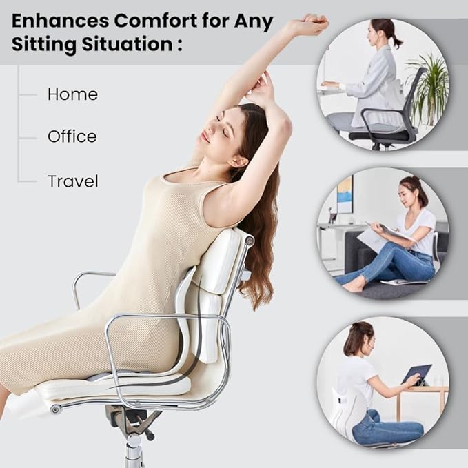 Ergonomic Lumbar Support Cushion, Grey, 460mm x 440mm x 340mm, Large, for Office Chairs & Car Seats, Posture Correction, Pregnancy Comfort,110-300 lbs Capacity