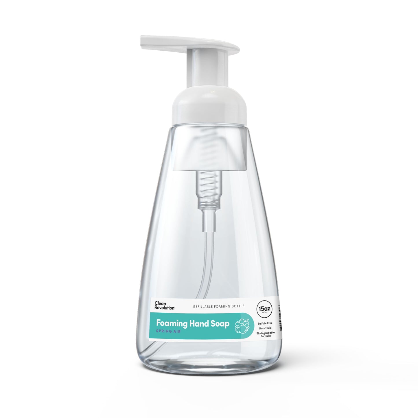 Clean Revolution Foaming Hand Soap, Gentle, Moisturizing, Ready To Use Formula, Real Essential Oils, Gluten Free, Spring Air, 15