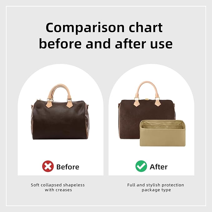 DGAZ Silk Purse Organizer Insert Fits LV Speedy 16/20/25/30/35/40/45 bags，Silky Smooth Bag Organizer，Luxury Handbag & Tote Shaper(S2 trench,SP40)