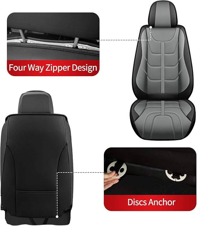 TTX LIGHTING Car Seat Covers fit for Chevrolet Camaro 2000-2024 Front Seat: Premium Leather Automotive Seat Cover with Airbag Compatible Waterproof (2 Seats, Black & Gray)