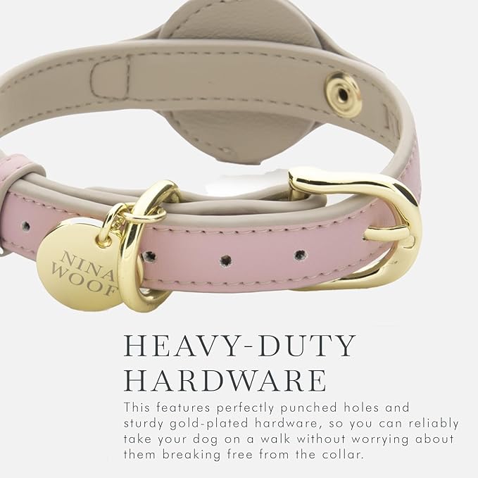 Cupertino Dog Collars, Harnesses & Leashes Made from Vegan Leather with Dog Tracker Device Holder Adjustable Dog Collar (Large, Pink)