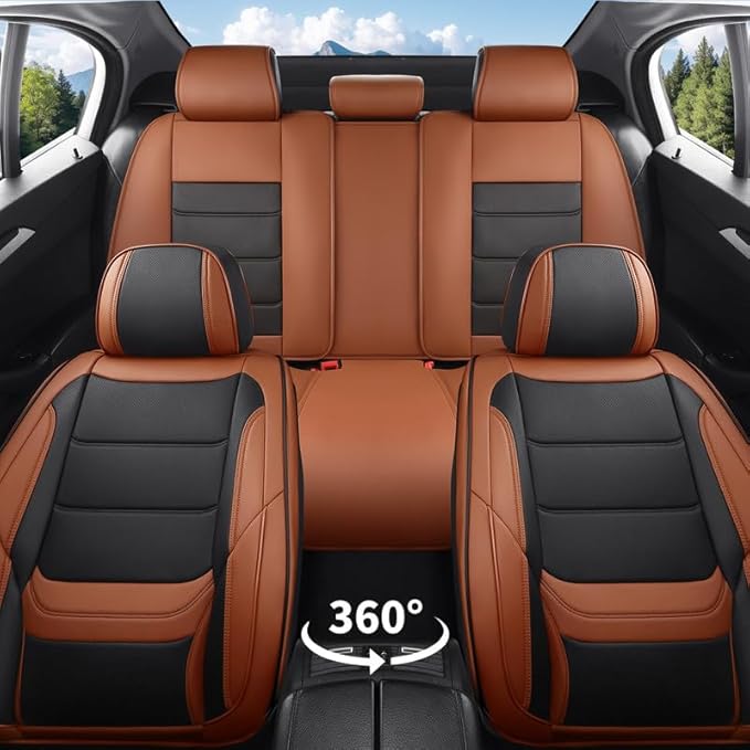 Car Seat Covers Full Set Custom Fit for Chevrolet/Chevy Trailblazer 2021-2026-Premium Faux Leather with Lumbar Support, Breathable, Waterproof, Anti-Slip, Easy to Install (Black&Brown,Full Set)