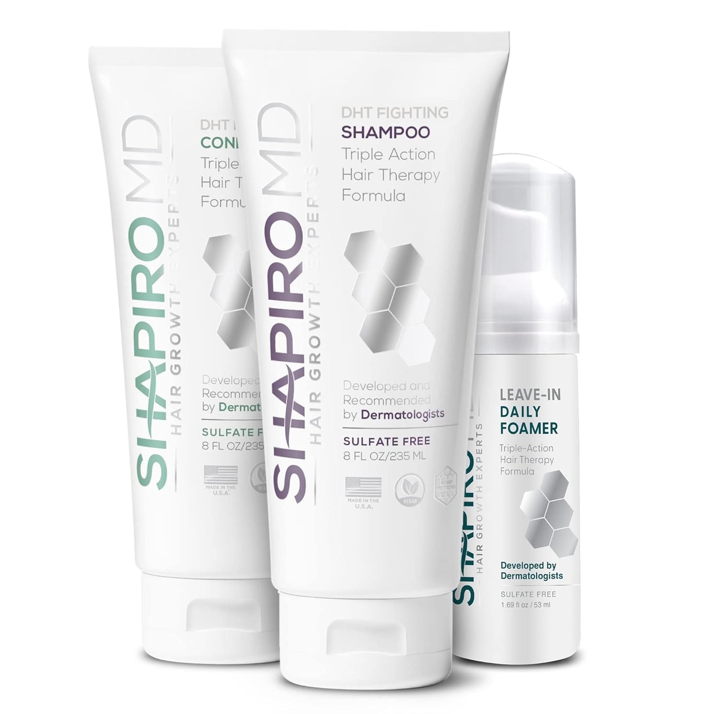 Shapiro MD Hair Growth Experts Natural Hair Kit for Thicker, Fuller, Healthier Looking Hair - Including Shampoo, Conditioner and Leave-In Daily Foam (1 Month Supply)