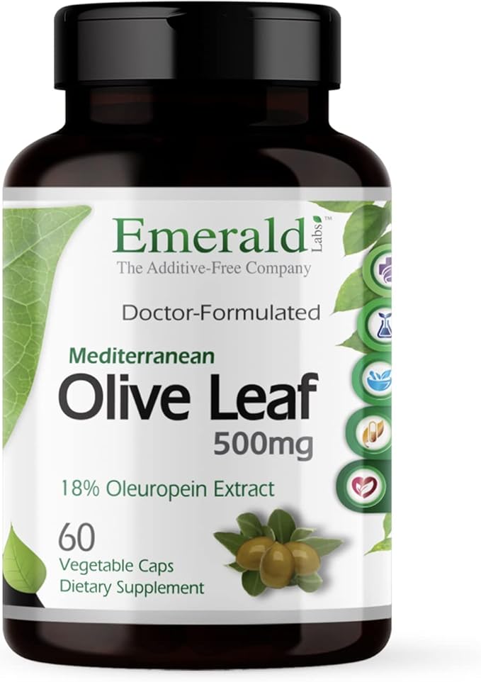 EMERALD LABS Mediterranean Olive Leaf 500mg - Gluten-Free, Vegan Olive Leaf Extract - Supports Skin, Immune & Heart Health - 60 Vegetable Capsules (Up to 60-Day Supply)