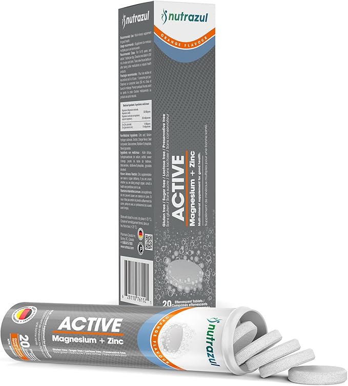Nutrazul Active Magnesium and Zinc Effervescent Tablets | 60 Tablets | Magnesium Supplements for Muscle Recovery & Electrolyte Balance | Orange Flavor