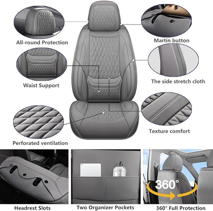 Car Seat Covers Full Set Custom Fit for Chevrolet/Chevy Equinox 2005-2026 - Premium Faux Leather with Lumbar Support | Breathable, Waterproof, Anti-Slip, Durable (Gray,Full Set)