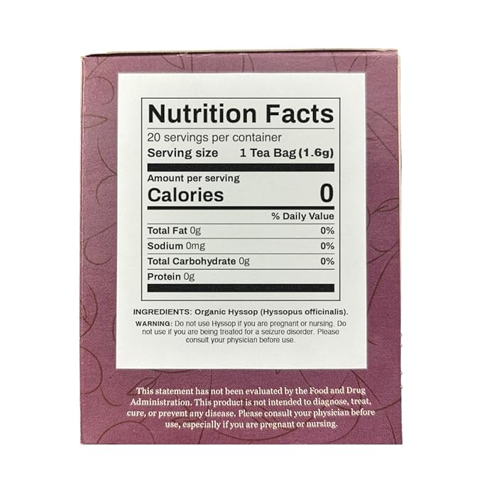 Organic Positively Botanicals Company, Hyssop Herbal Tea Bags, 20 Count