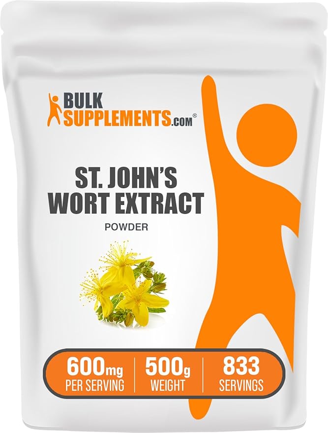 BulkSupplements.com St. John's Wort Extract - St. Johns Wort Supplement, Herbal Supplement for Mood - Vegan & Gluten Free, 600mg per Serving, 500g (1.1 lbs) (Pack of 1)