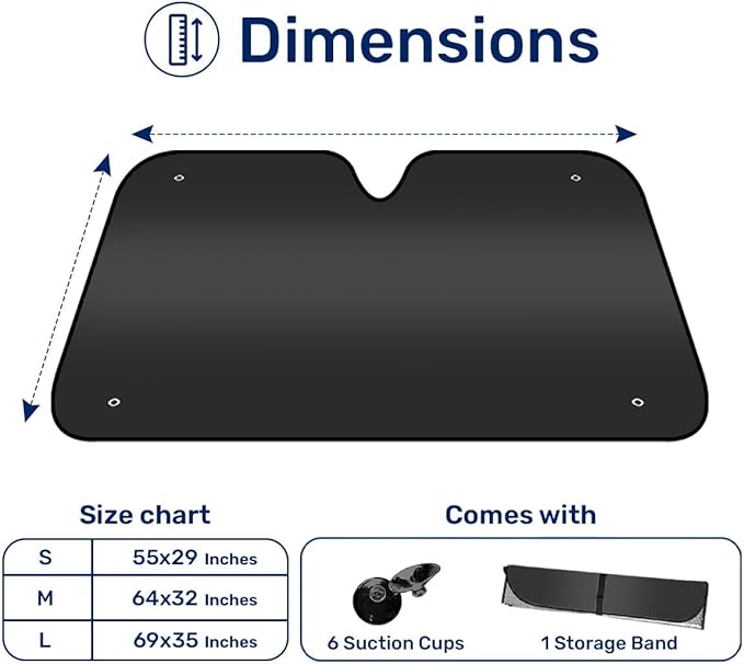 GENANY Black Windshield Sun Shade for Car SUV Truck (69x35 Inches), Sun Shade Windshield, Shades for Front Windows, Protector Blocks UV, Car Decor