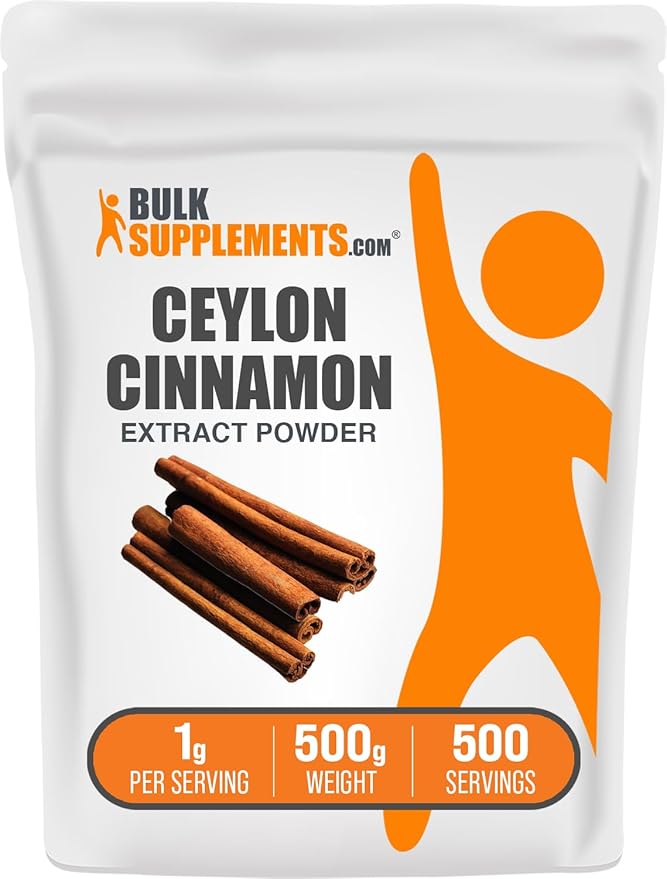 BulkSupplements.com Ceylon Cinnamon Extract Powder - Cinnamon Extract, Cinnamon Ceylon - Cinnamon Supplement, Pack of 1 - Gluten Free & Soy Free, 1000mg per Serving, 500g (1.1 lbs)