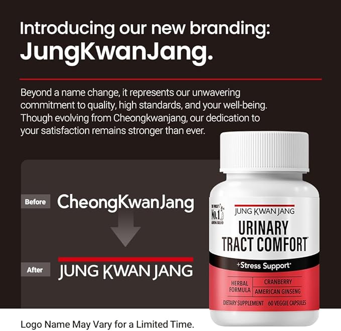 JungKwanJang Urinary Tract Comfort Formula with Pacran Cranberry 500mg, American Ginseng 143mg - Urinary Tract Health Support Supplement - 60 Capsules for Women and Men