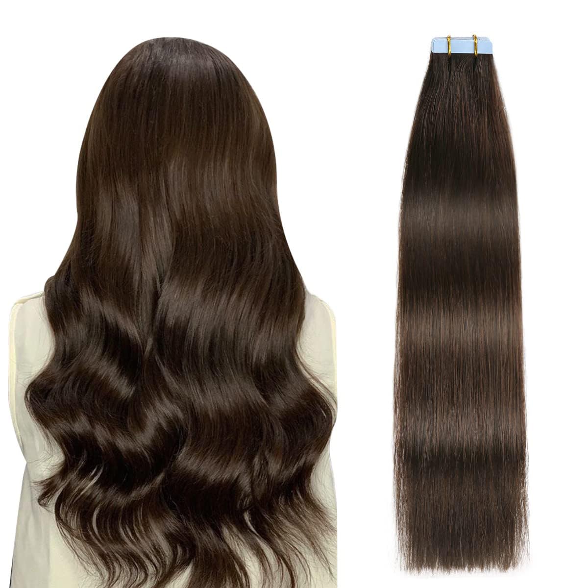 Suyya Tape In Hair Extensions Human Hair 14 Inches Darkest Brown 40G/Pack 20Pcs Straight Seamless Skin Weft Tape In Human Hair E