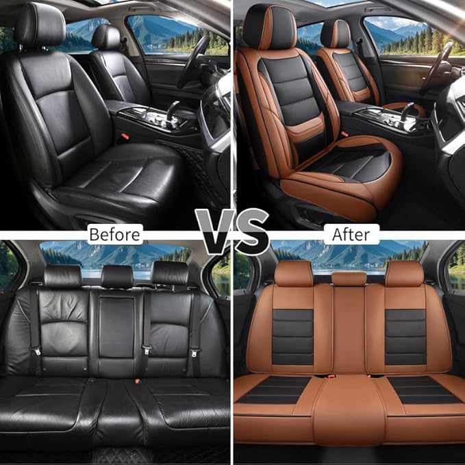 Car Seat Covers Custom Fit for Chevrolet/Chevy Bolt 2016-2026 , Premium Faux Leather Waterproof Car Seat Protectors with Lumbar Support, Breathable Anti-Slip Easy to install(Black&Brown,Full set)