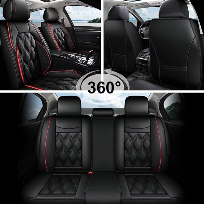 AOMSAZTO Full Set 5 Seats Custom Fit for Honda Ridgeline 2006-2025,Waterproof Faux Leather Automotive Cushion Covers Seat Protector,Airbag Compatible(5 Seats Red) Truck Seat Covers