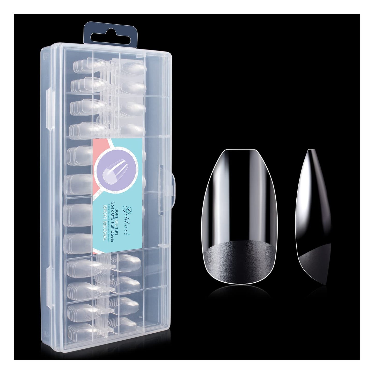 Gelike Ec False Nail Tip Kit, Soft Gel Full Cover Nails Coffin Squoval For Soak Off Nail Extensions, Clear Gelly Tips Pre-Buff P