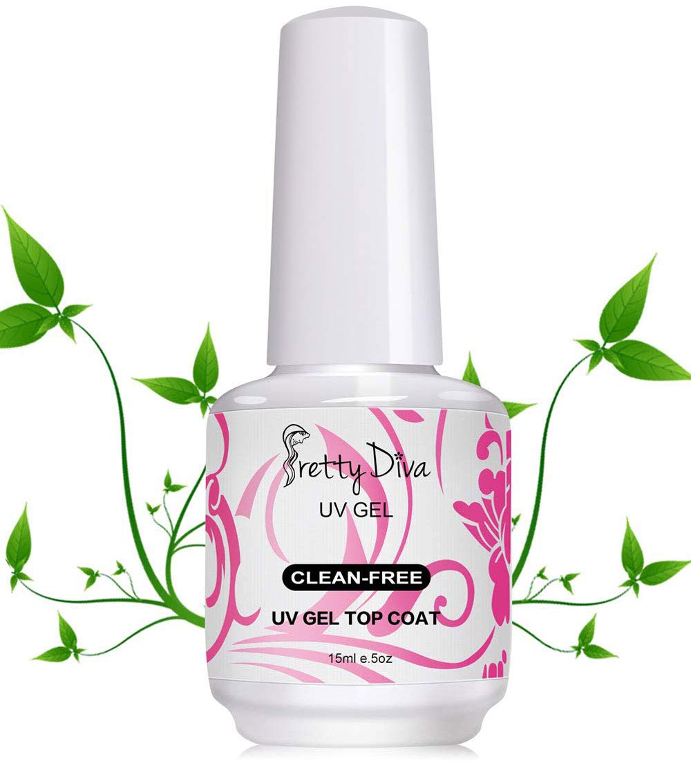 Prettydiva No Wipe Top Coat - 0.5 Oz Gel Top Coat No Wipe Uv Led Light Cured Required High Gloss Soak Off Gel Nail Polish Shiny