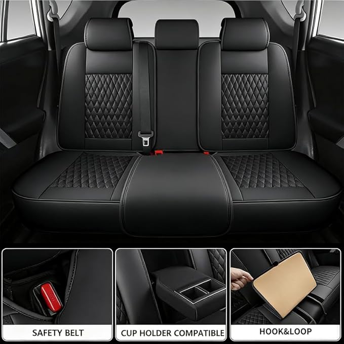 Car Seat Covers Full Set Custom Fit for Ford Escape 2001-2026 - Premium Faux Leather with Lumbar Support | Breathable, Waterproof, Anti-Slip, Durable (Black,Full Set)