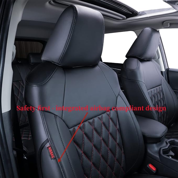 coverdream Custom Seat Covers Compatible with Select Toyota RAV4 Hybrid 2016 2017 2018 Models - Leatherette (Red/Black,Full Set)