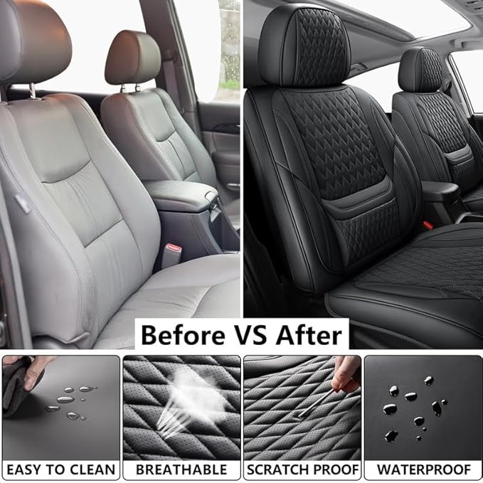 Car Seat Covers Full Set Custom Fit for Chevrolet/Chevy Colorado 2015-2026 - Premium Faux Leather with Lumbar Support | Breathable, Waterproof, Anti-Slip, Durable (Black,Full Set)