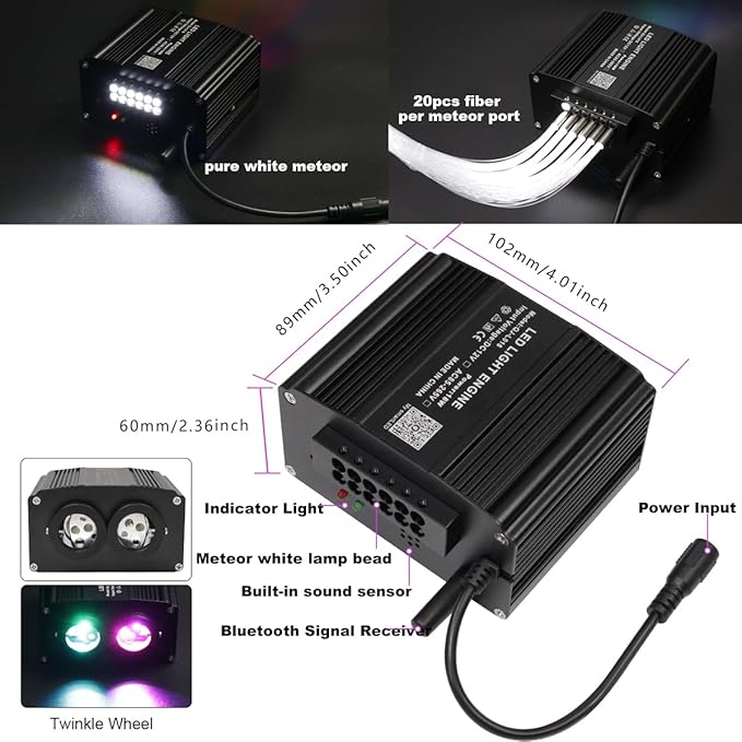 AZIMOM Dual Color 1200pcs 0.03in 13.1ft Twinkle Fiber Optic Starlight Headliner+ Pure White Meteor 240pcs Shooting Star, Sound Mode APP& Remote Control 2 in 1Starlight Meteor Kits Car Home Ceiling