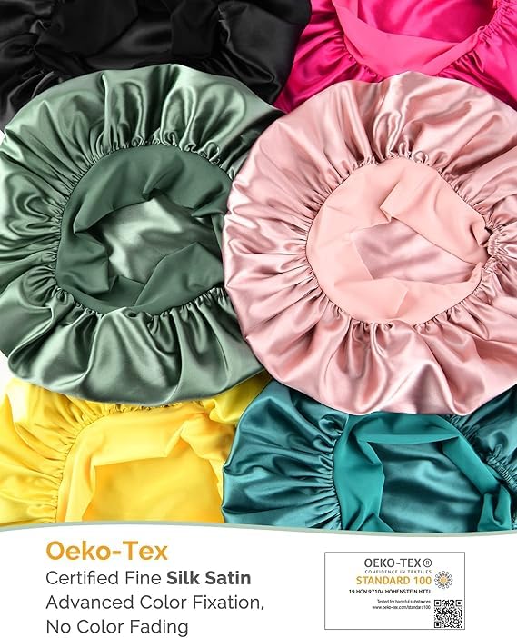 Silk Sleeping Bonnet for Women | Double Layer Satin Lined | Curly Hair, Black