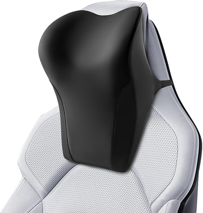 BABUR Car Headrest Pillow | Ergonomic Memory Foam Neck Shoulder Support Pillow with Adjustable Design & Enlarged Surface | Pain Relief for Driving Travel Sleeping | Black 1 Pack