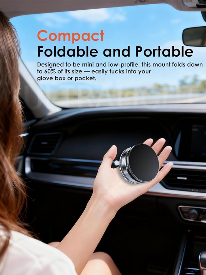Vacuum Magnetic Car Phone Holder with Strong Magnets, 360° Adjustable Dash Cell Phone Holders, Foldabl Magsafe Car Mount with Vacuum Suction Cup for Cars/Gym/Mirror/Smooth Surface iOS Android, Black
