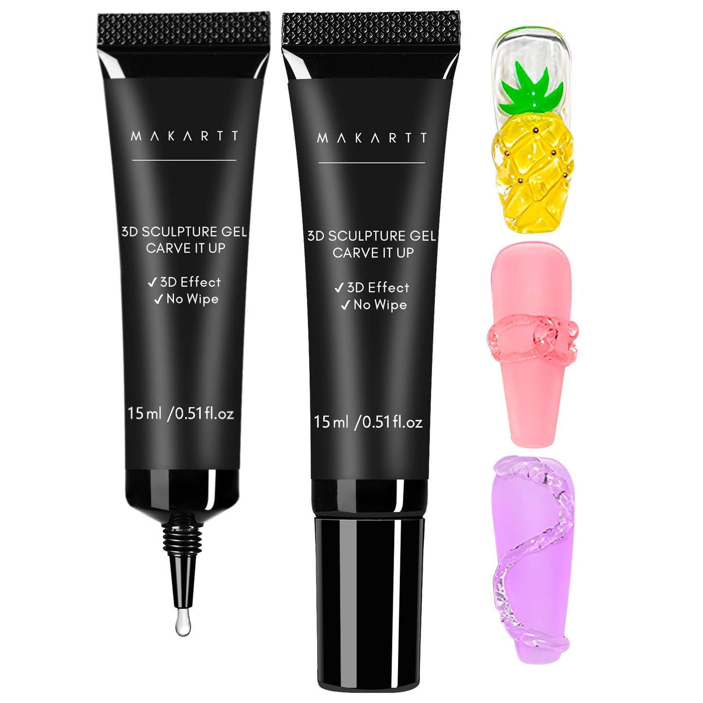 Makartt 3D Nail Gel, Sculpting Gel For Nail Art, 2 Pcs 15G Diy Craving Gel, No Wipe 3D Molding Gel For Nails Decoration Drawing