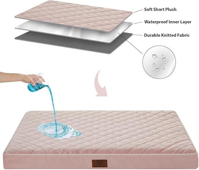 WNPETHOME Orthopedic XL Dog Bed for Crate, Waterproof Extra Large Dogs Bed with Removable Washable Cover, Multi-Needle Quilting Dogs Crate Bed
