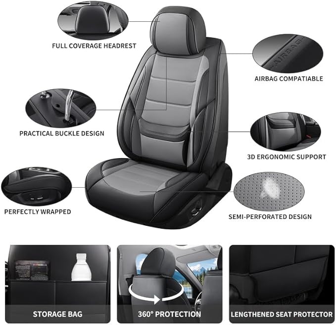 Car Seat Covers Full Set Custom Fit for Ford Bronco 4-Door/Bronco Sport 2021-2025 - Premium Leather with Lumbar Support, Breathable, Anti-Slip & Excellent Seating Experience (Black&Gray, Full Set)