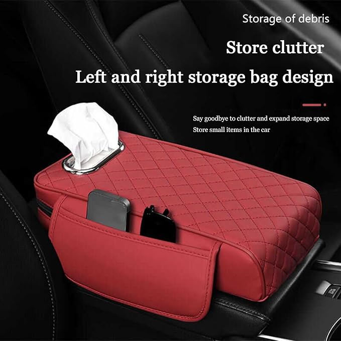 Car Center Console Cover for Fiat 500L (Type 330) 2012-2021, Leather Car Arm Rest Cover, Car Armrest Cushion with 2 Storage Bags Car Center Console Armrest Pad,A Beige